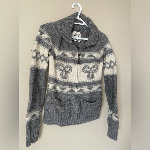 Aritzia TNA white and grey sea to sky WOOL Zip up sweater size Medium NWOT - Picture 7 of 7